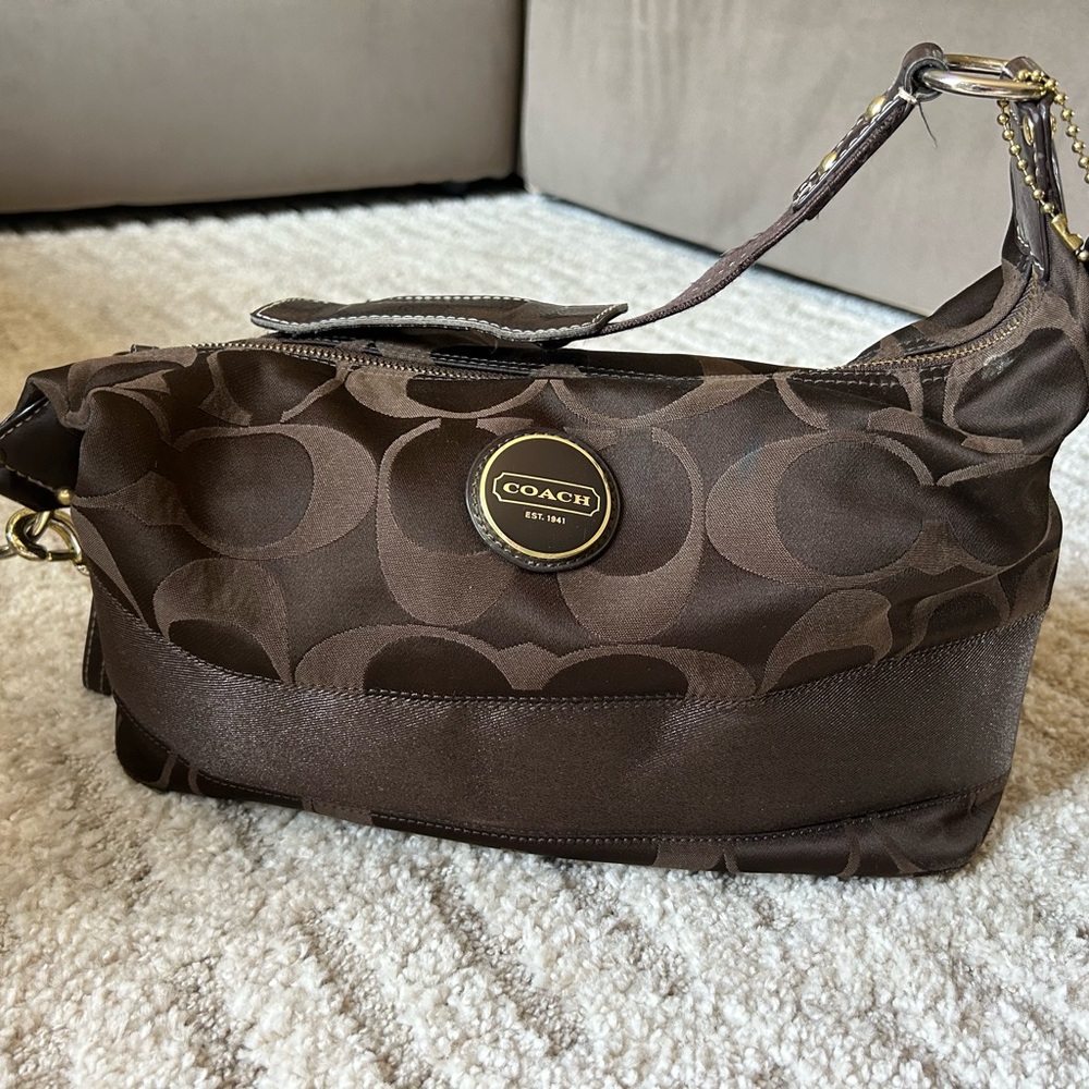 Vintage Coach Brown Shoulder Bag with Signature Monogram / purse